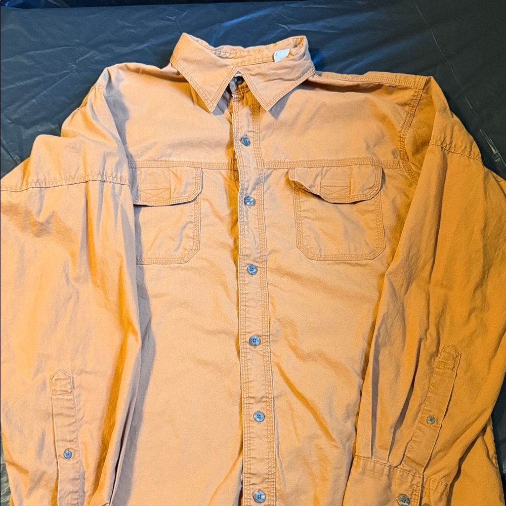 2 Redhead Men’s Button Down Long Sleeved Shirts 100% Cotton 1 gray 1 orange